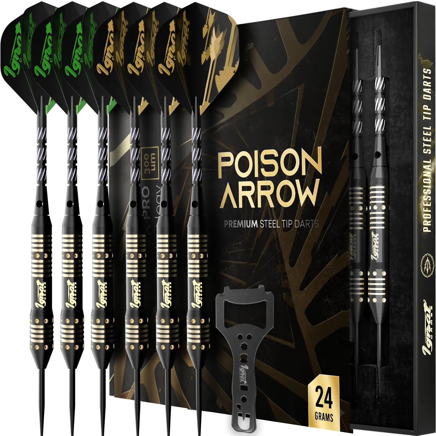 Steel Tip Darts 6 pack Set - Poison Arrow 24 grams
