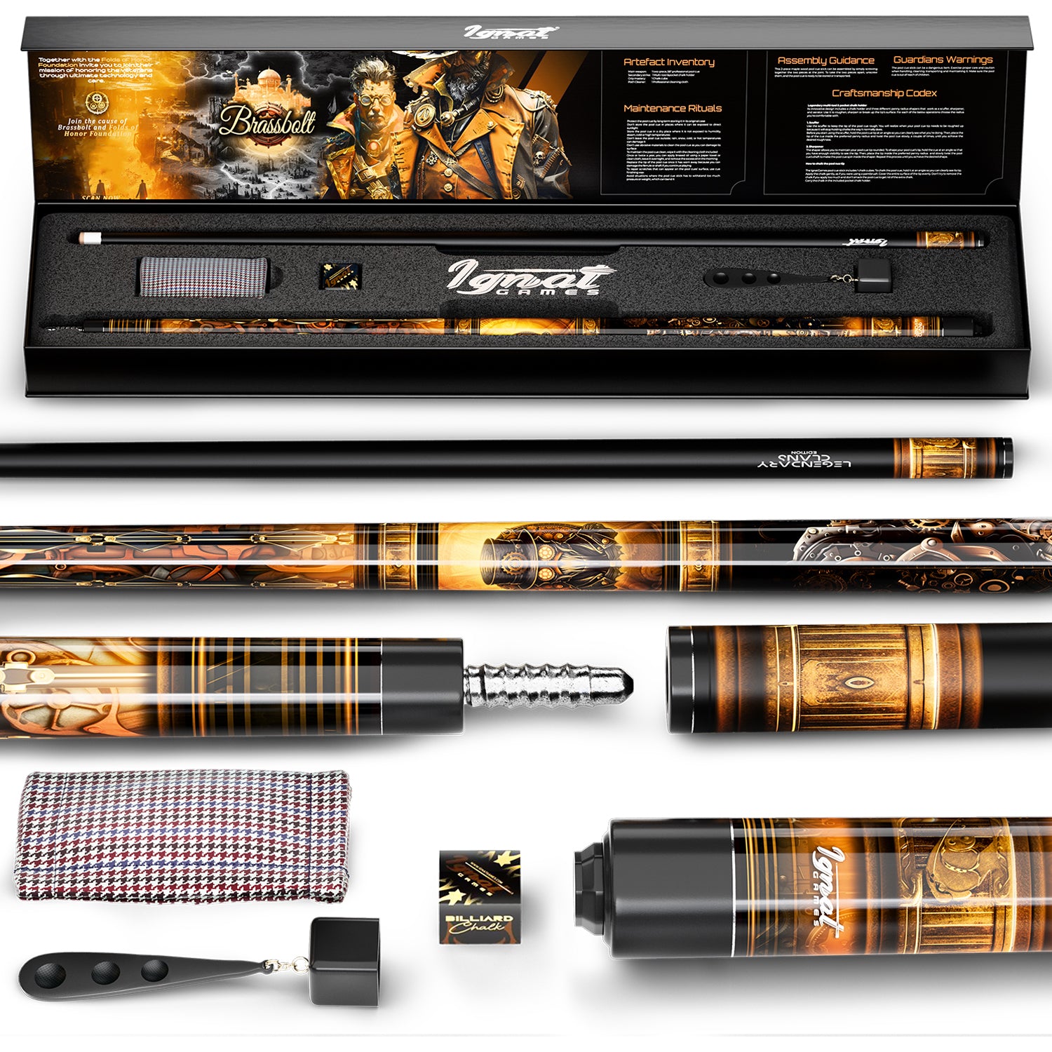 Pool Cue Stick - 2-piece, 19/20/21 oz, 58" Canadian Maple - Brassbolt