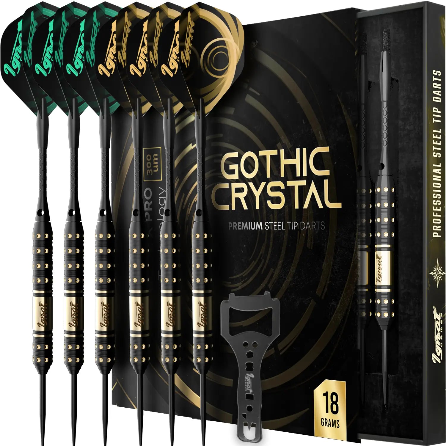 Steel Tip Darts 6 pack Set - Gothic Crystal 18 grams