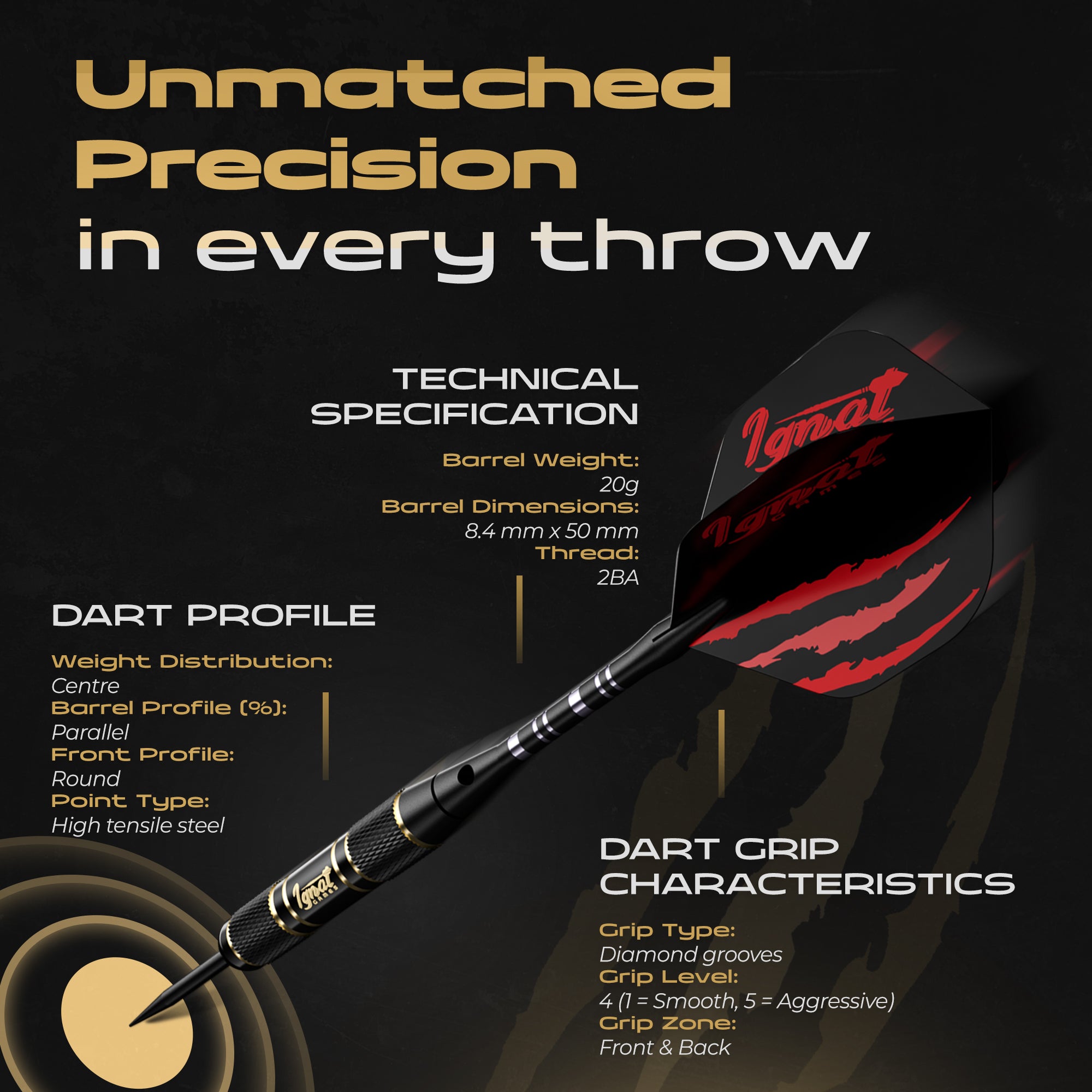 Steel Tip Darts 6 pack Set - Midnight Shadow 20 grams