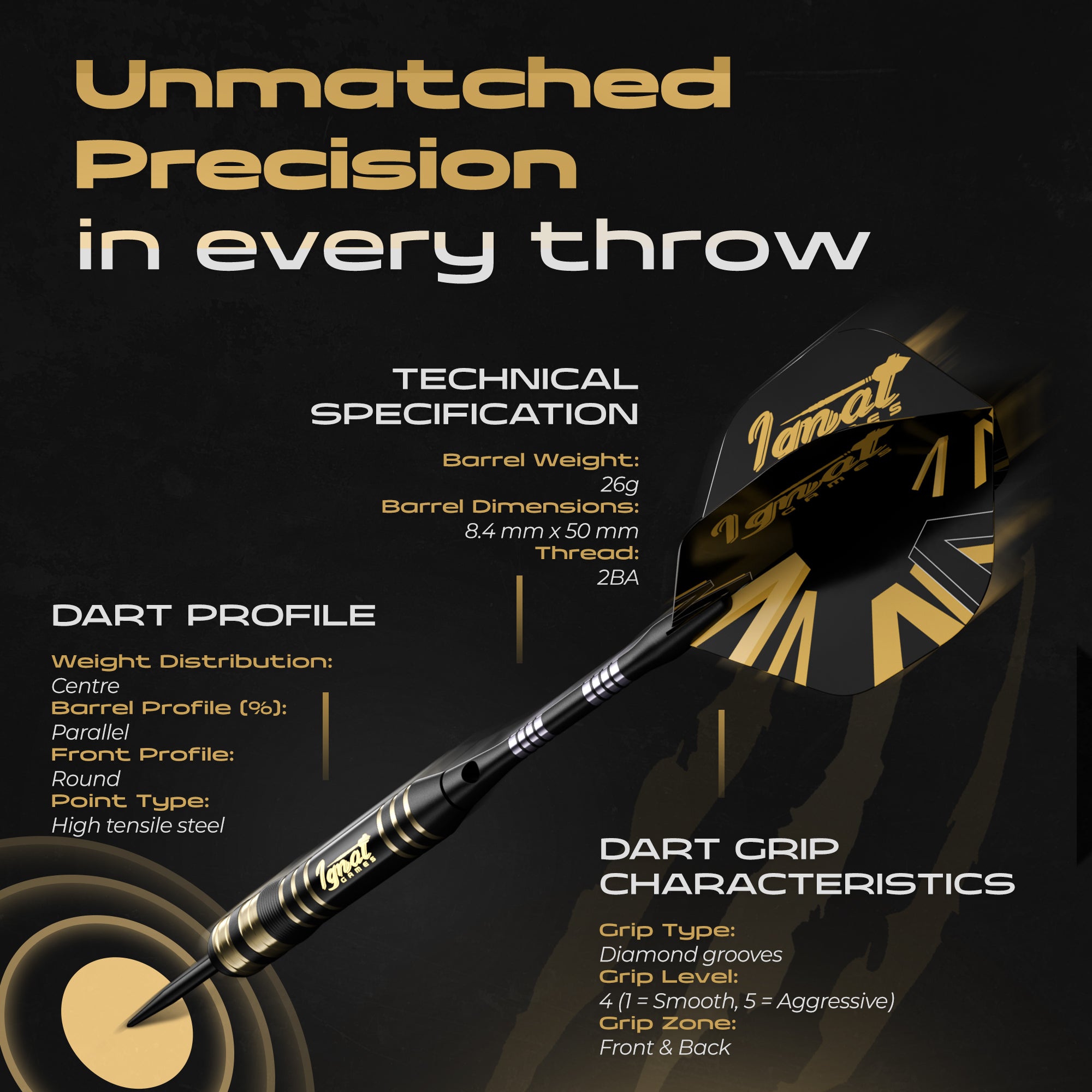 Steel Tip Darts 6 pack Set - Dark Avenger 26 grams