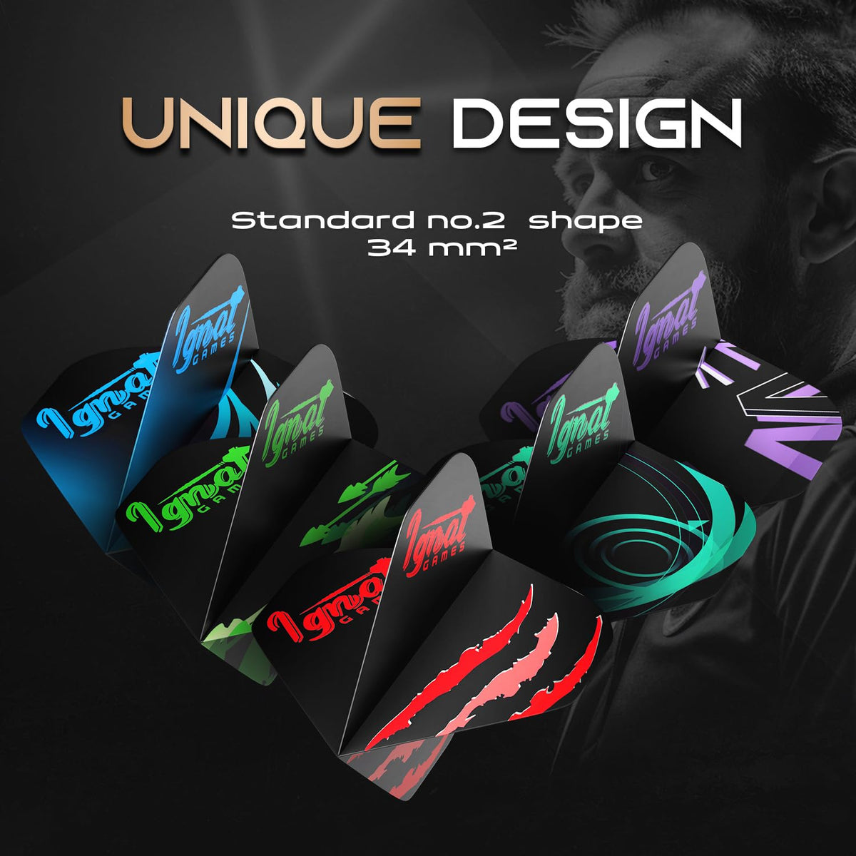 IgnatGames standard No. 2 dart flights, 34 mm² shape, in several designs