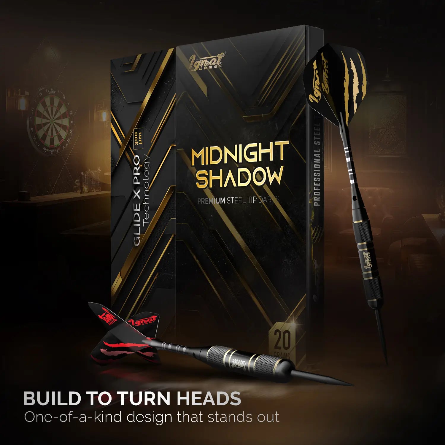 Steel Tip Darts 6 pack Set - Midnight Shadow 20 grams