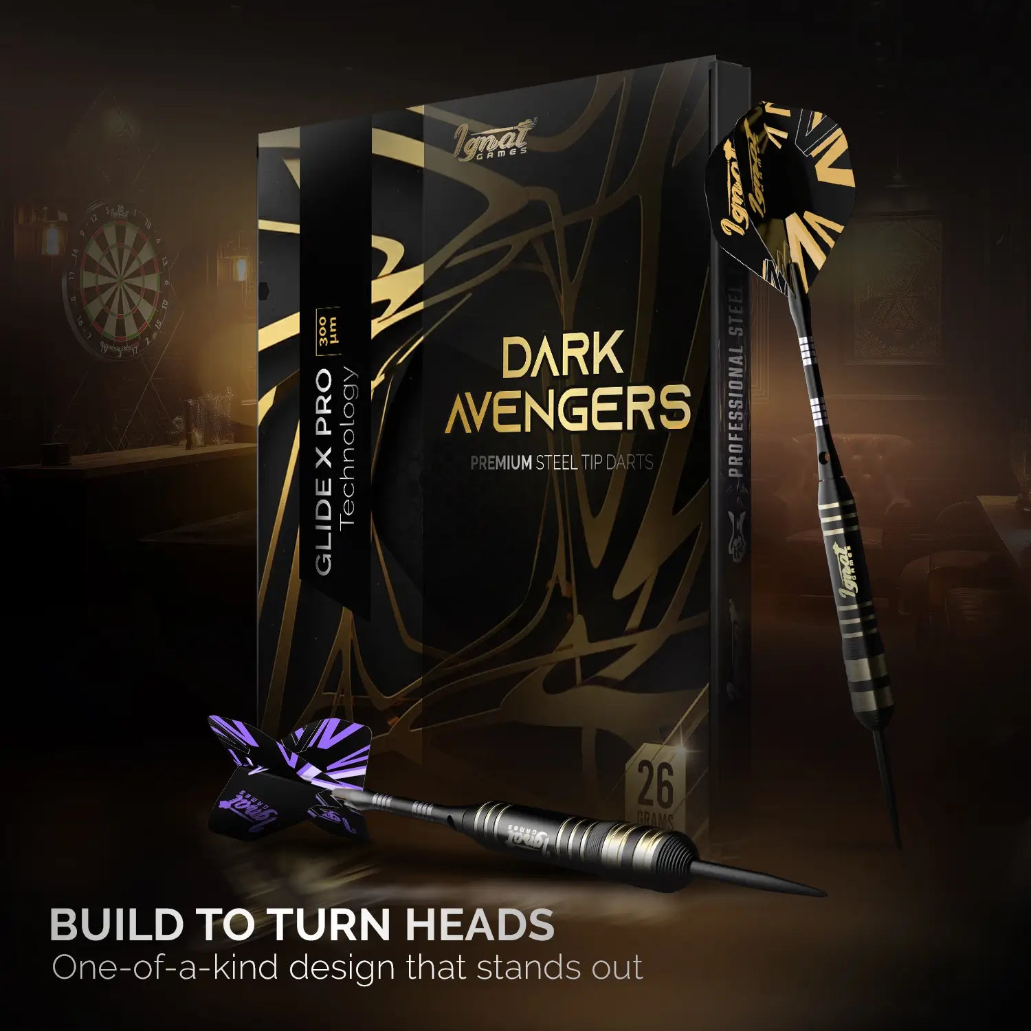 Steel Tip Darts 6 pack Set - Dark Avenger 26 grams