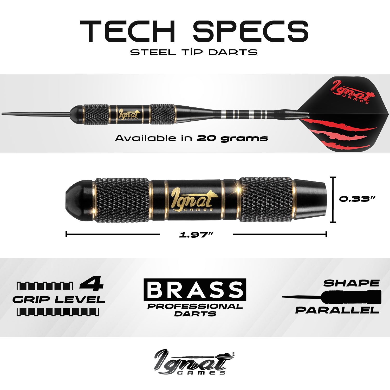 Steel Tip Darts 3 pack Set - Midnight Shadow 20 grams
