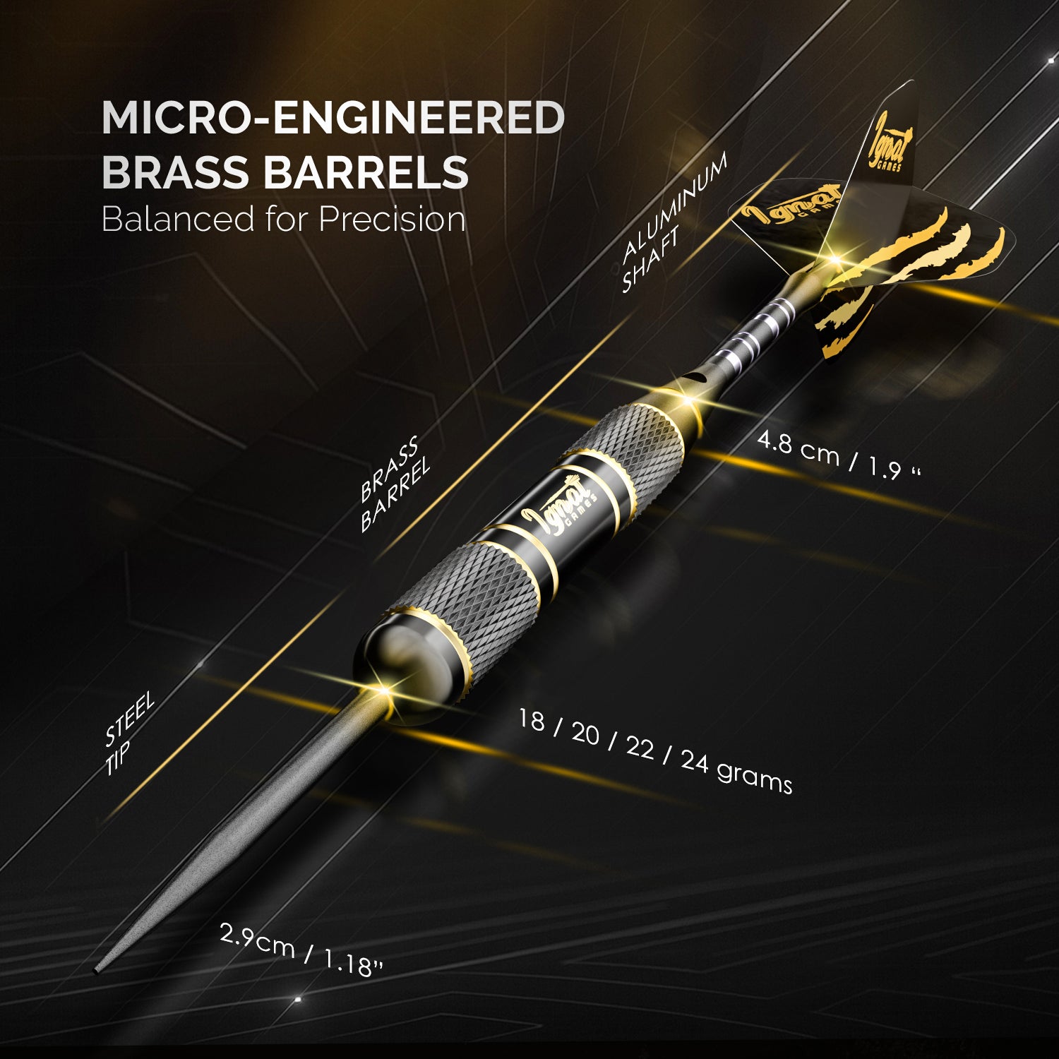 Steel Tip Darts 12 pack Set - Mega Blast 18/20/22/24 grams