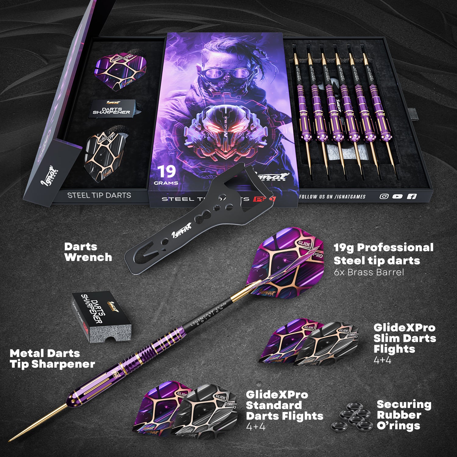 Steel Tip Darts 6 pack set - Neonova 19 grams