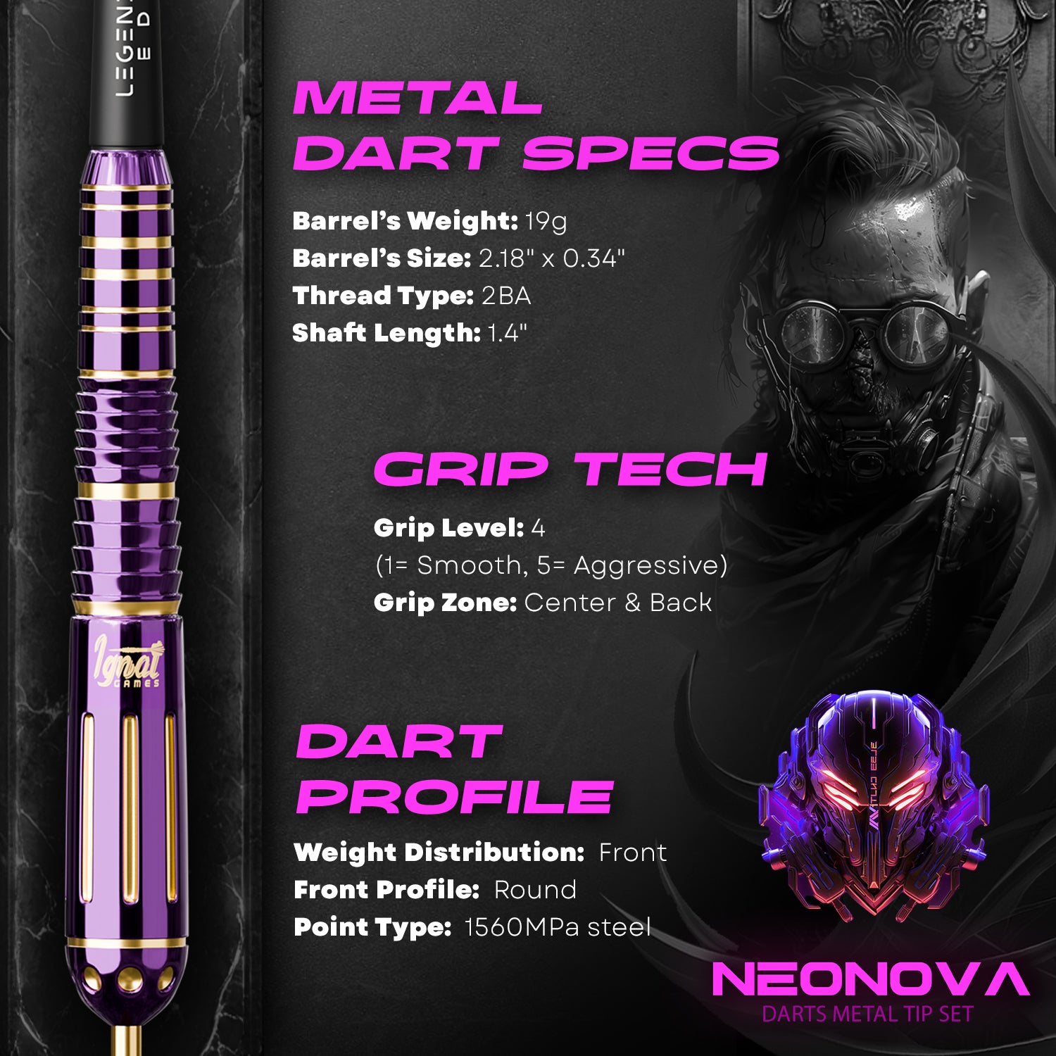 Steel Tip Darts 6 pack set - Neonova 19 grams