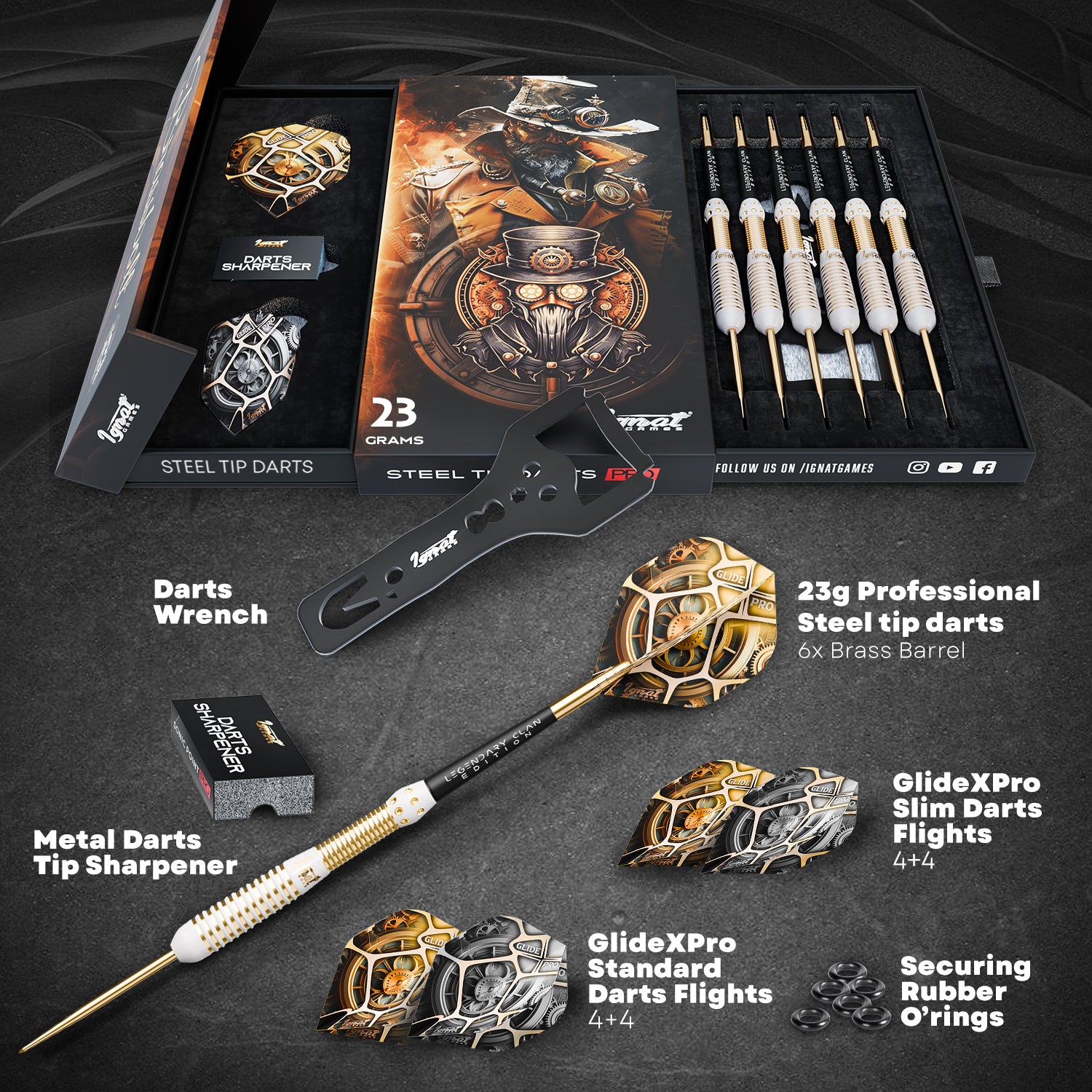 Steel Tip Darts 6 pack set - Brassbolt 23 grams