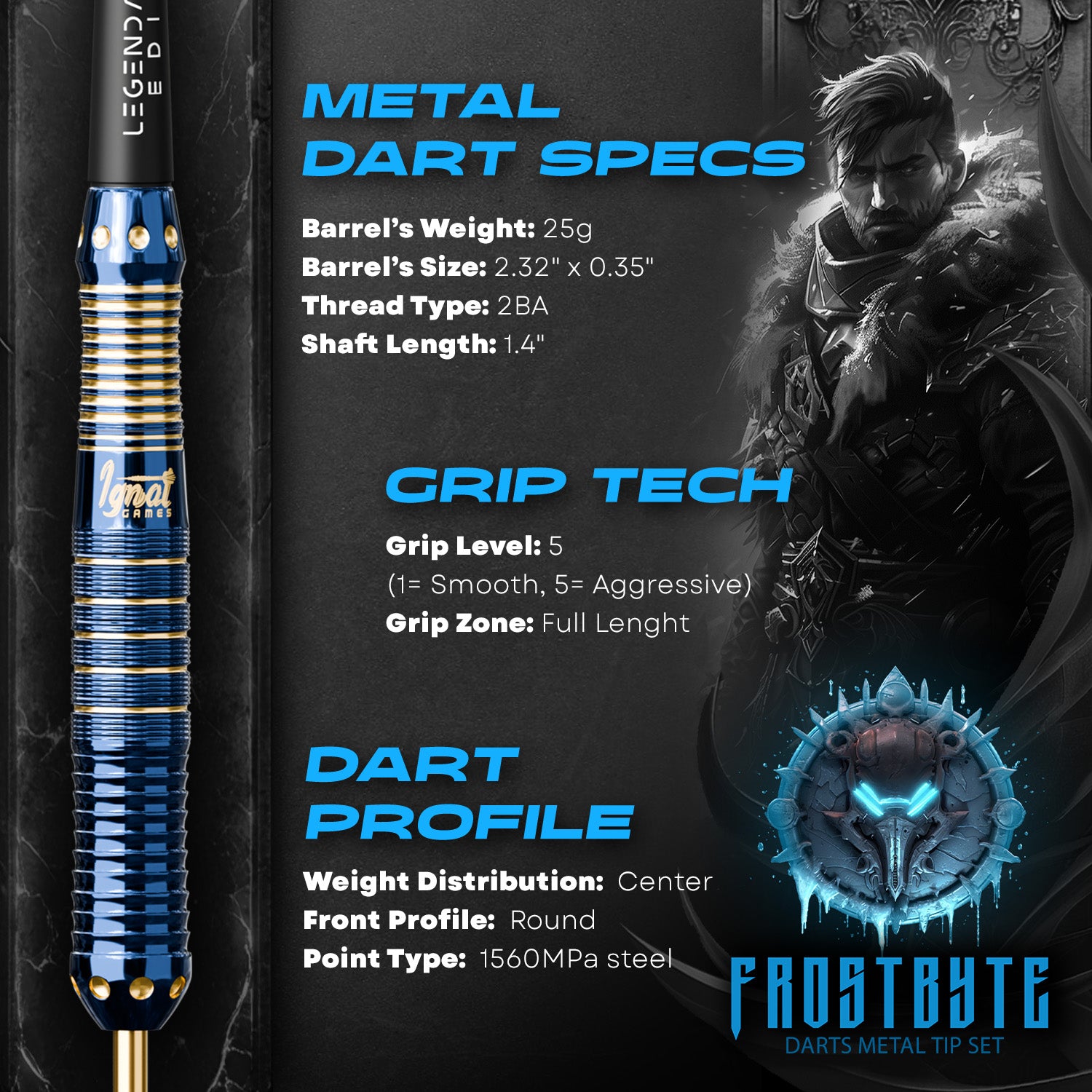 Steel Tip Darts 6 pack set - Frostbyte 25 grams