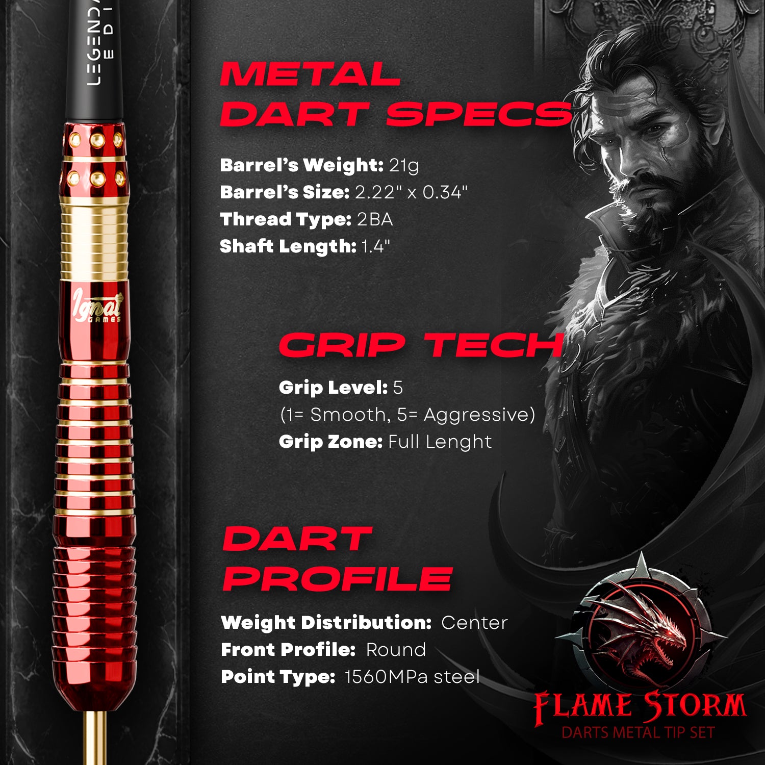 Steel Tip Darts 6 pack set - Flamestorm 21 grams