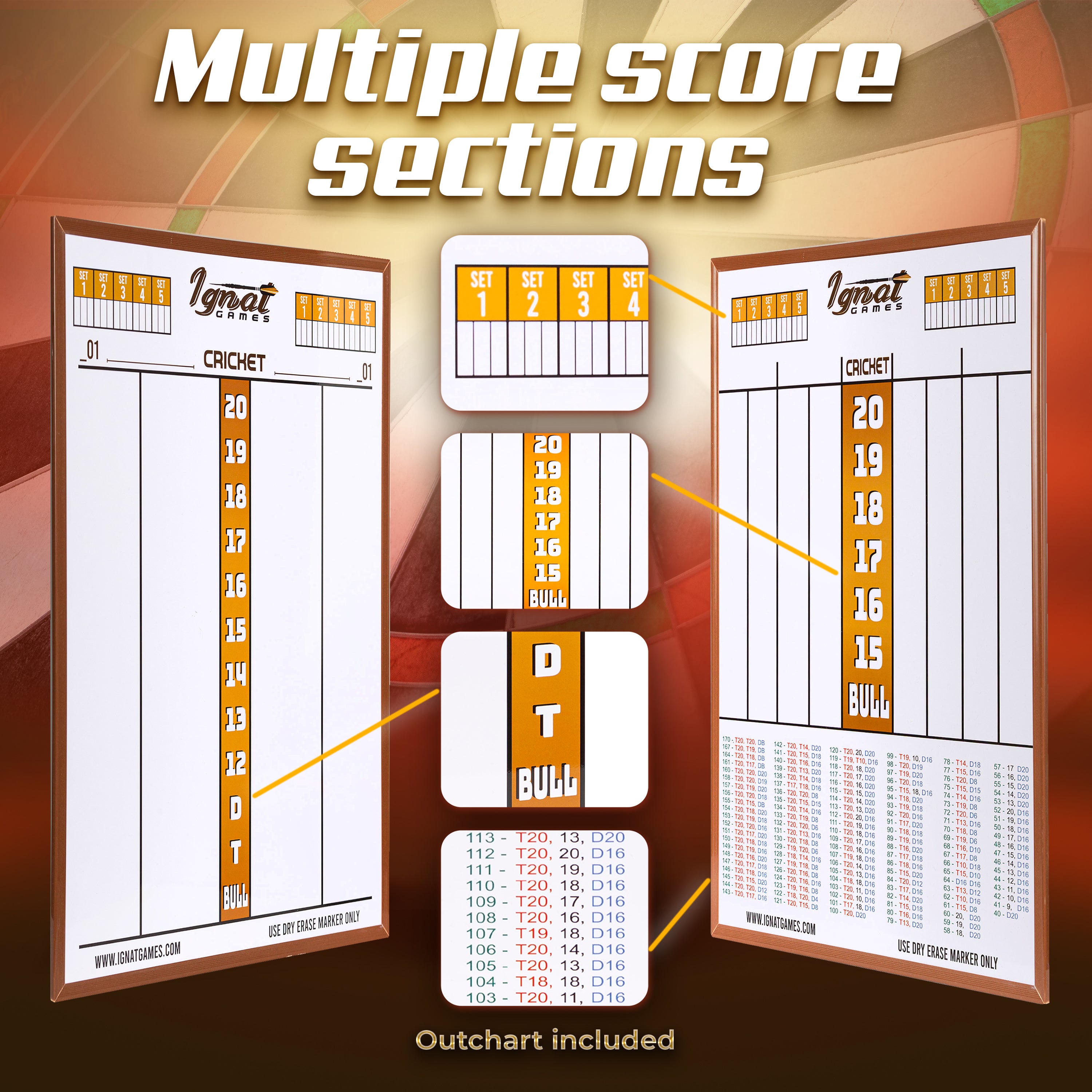 Magnetic Double Sided Dart Scoreboard for 10+ Types of Games