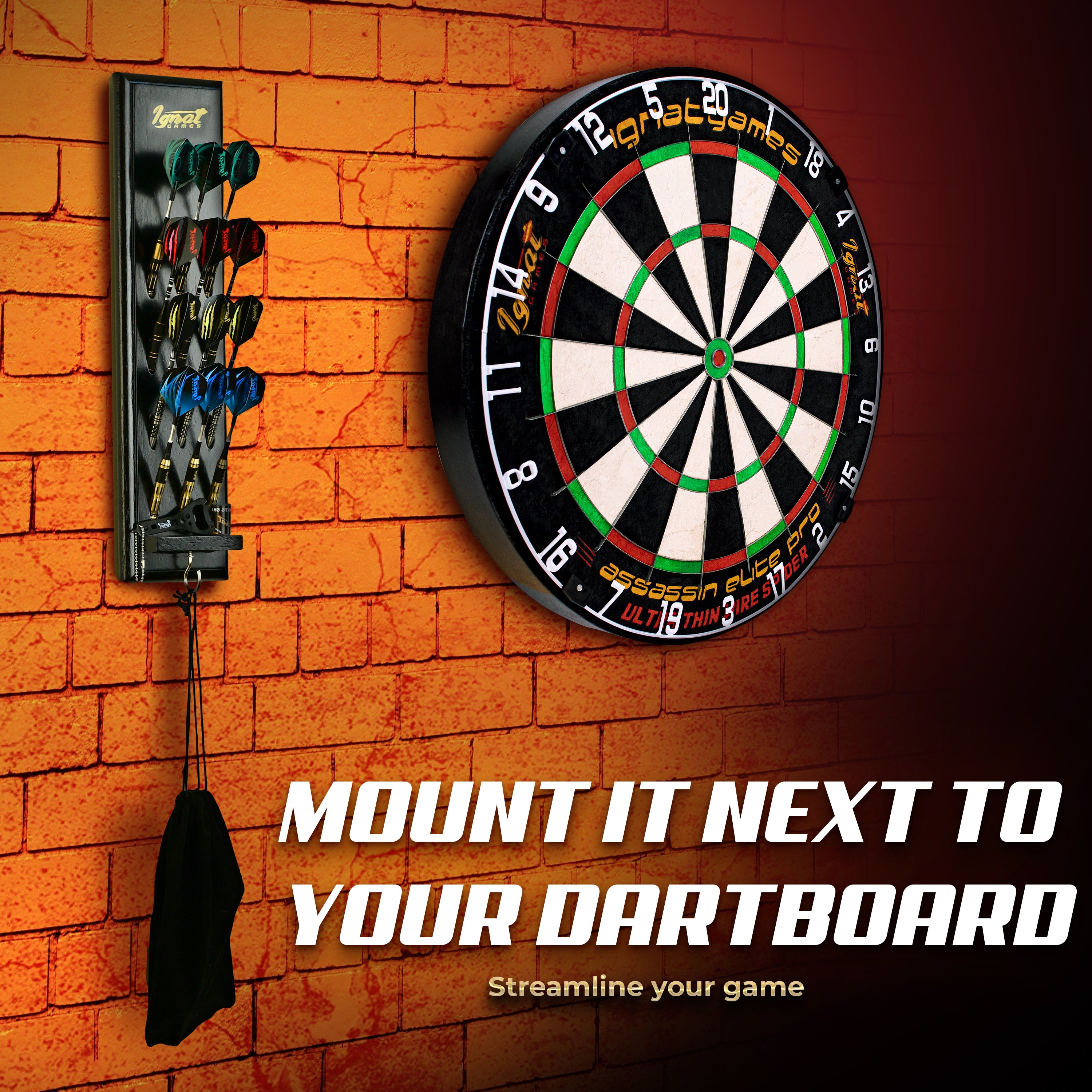 IgnatGames Wood Darts Holder Set - Darts Caddy Display Holds 12 Steel or Soft Tip Darts