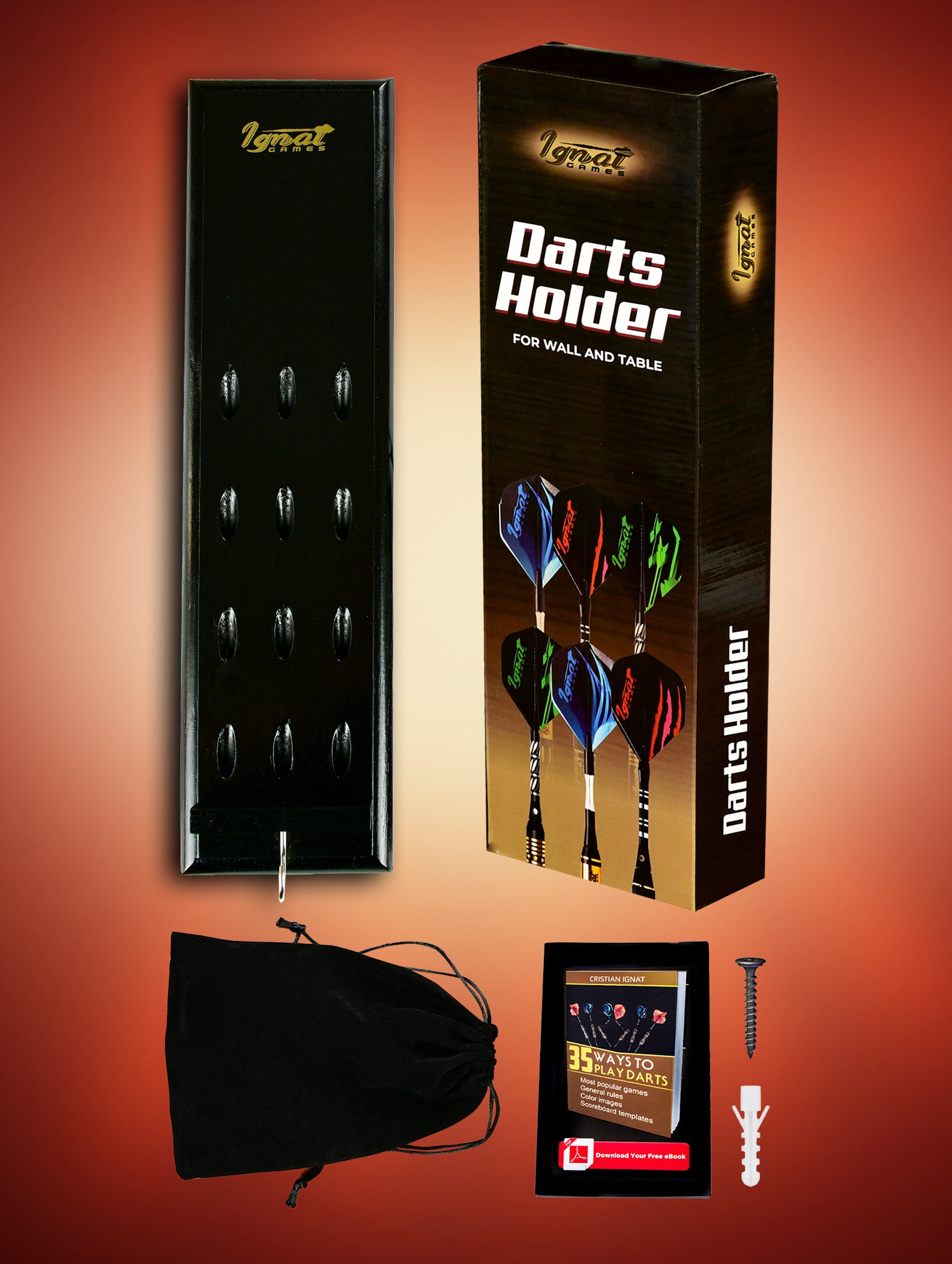 IgnatGames Wood Darts Holder Set - Darts Caddy Display Holds 12 Steel or Soft Tip Darts