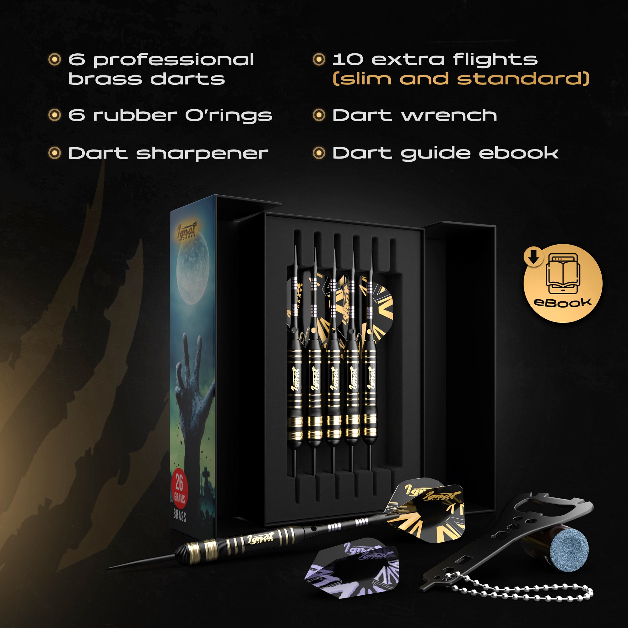 Steel Tip Darts 6 pack Set - Dark Avenger 26 grams