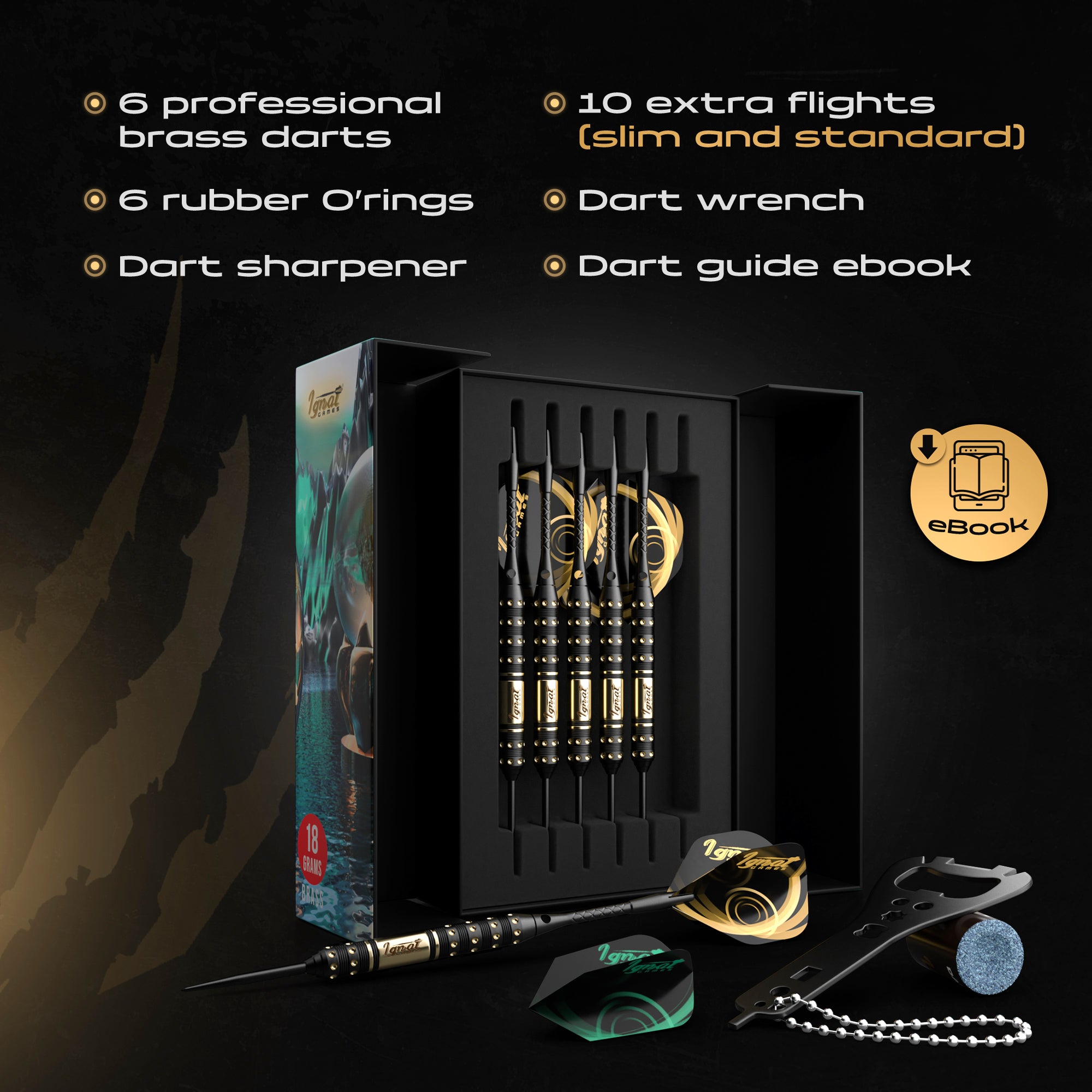 Steel Tip Darts 6 pack Set - Gothic Crystal 18 grams