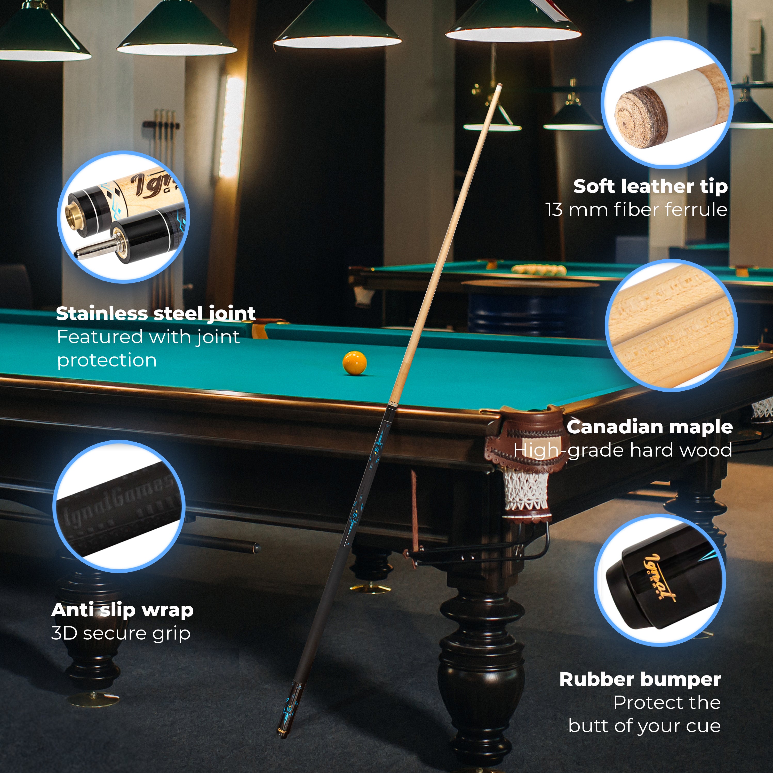Pool Cue Stick - 21 oz. 58" Canadian Maple (Blue)