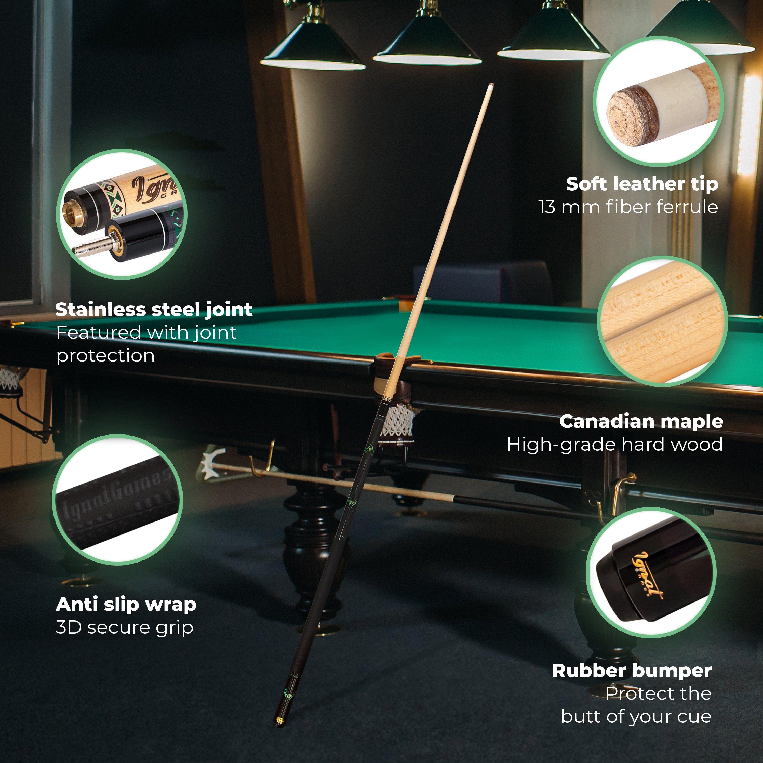 Pool Cue Stick - 20 oz. 58" Canadian Maple (Green)