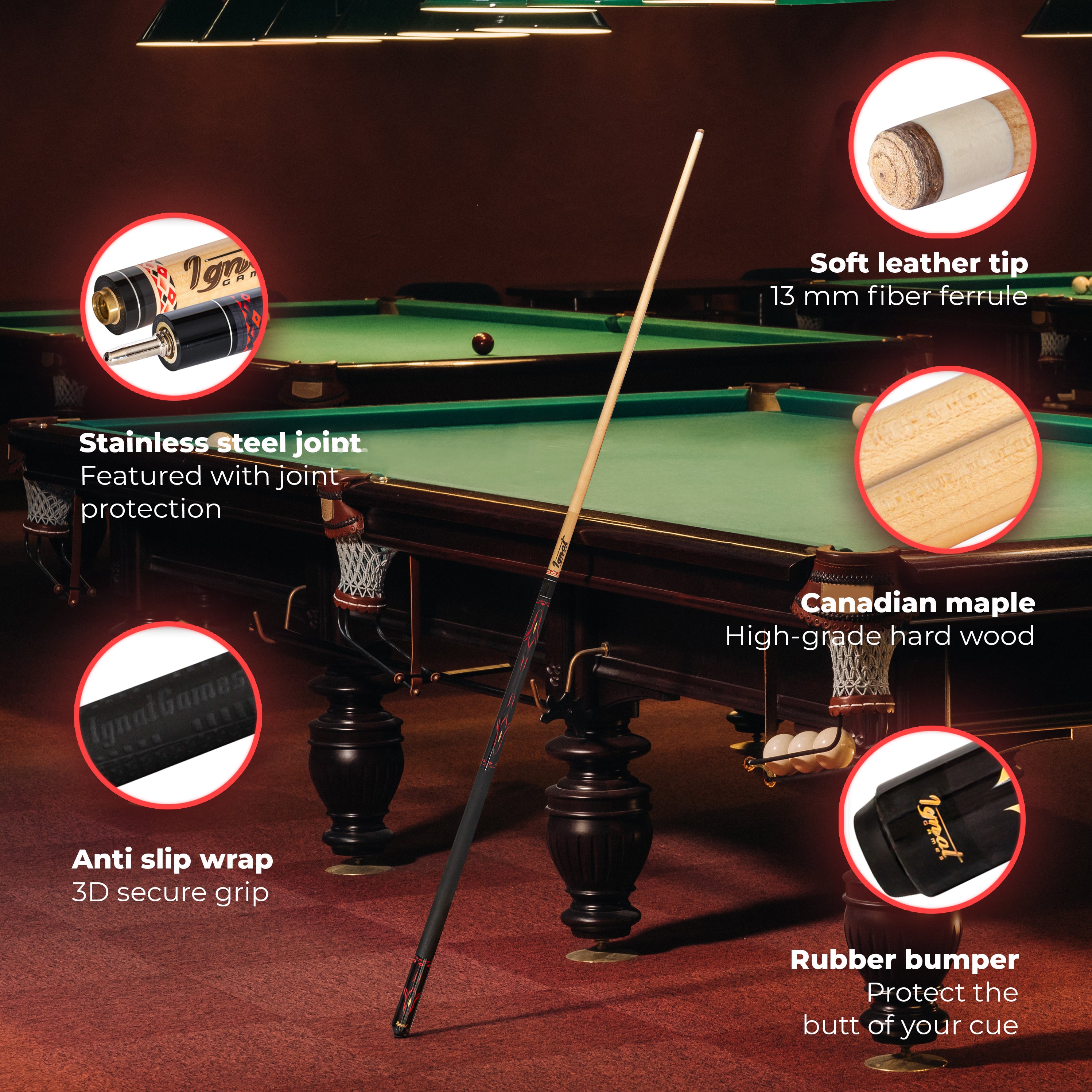 Pool Cue Stick - 18 oz. 58" Canadian Maple (Red)