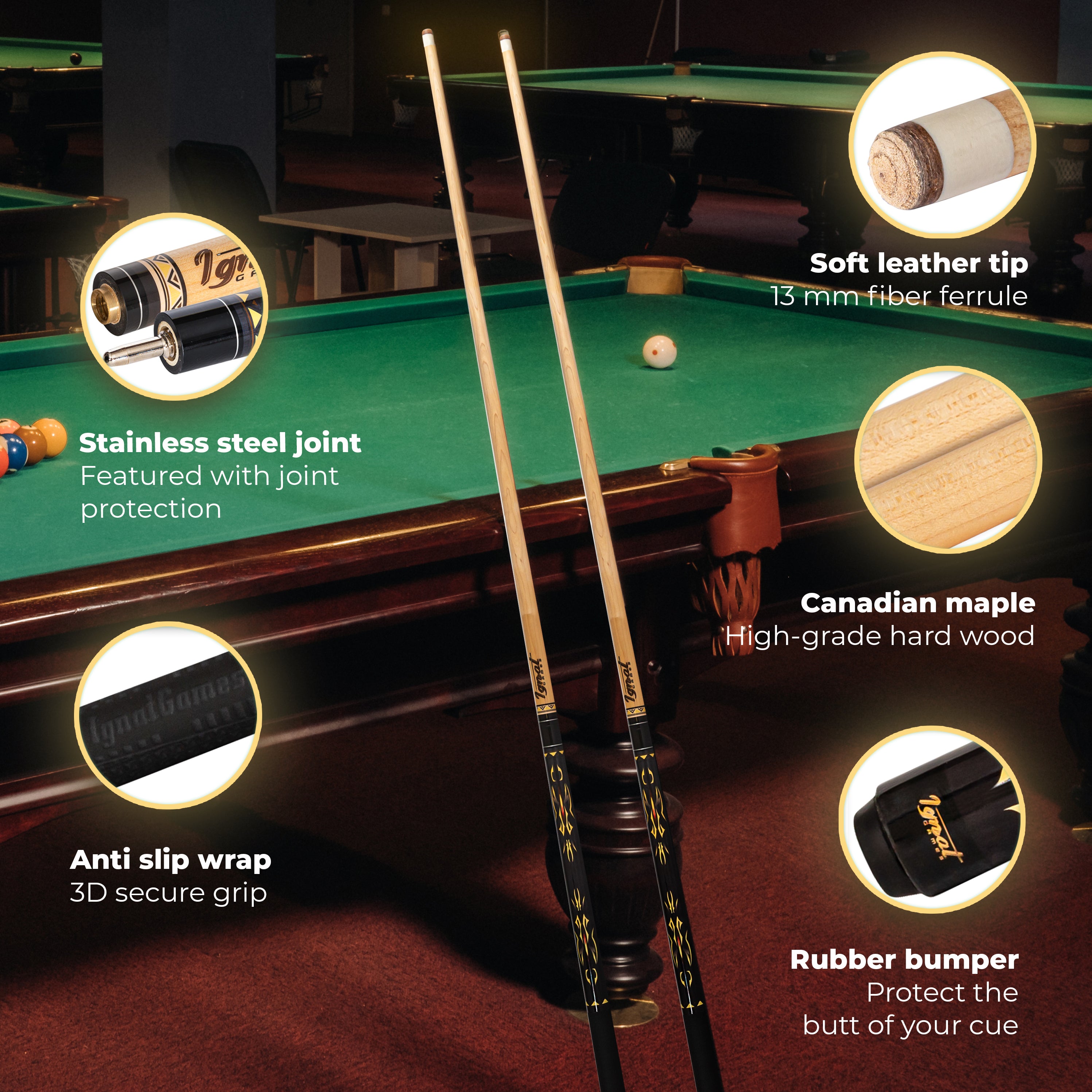 Pool Cue Stick - 19 oz. 58" Canadian Maple (Yellow)