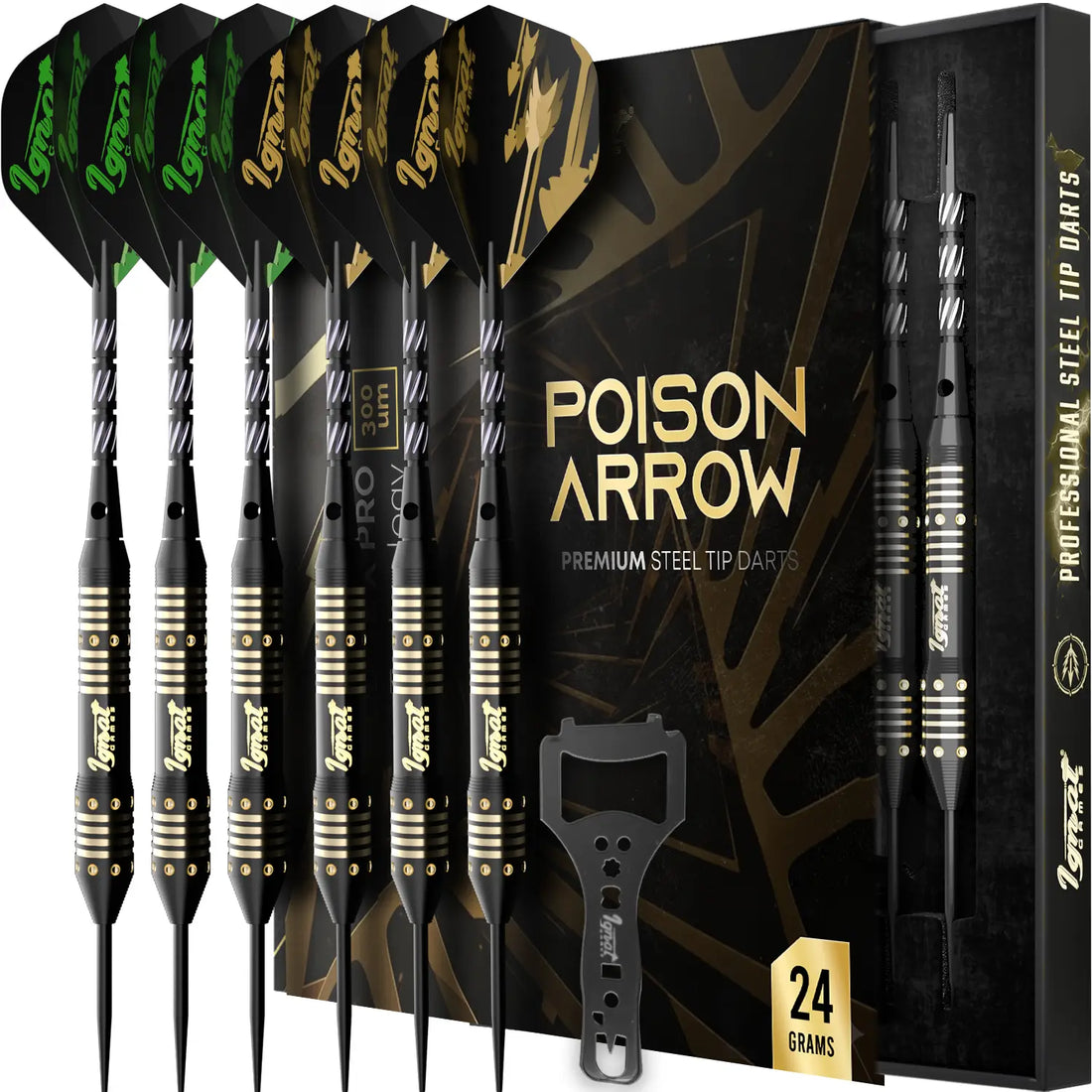Steel Tip Darts 6 pack Set - Poison Arrow 24 grams