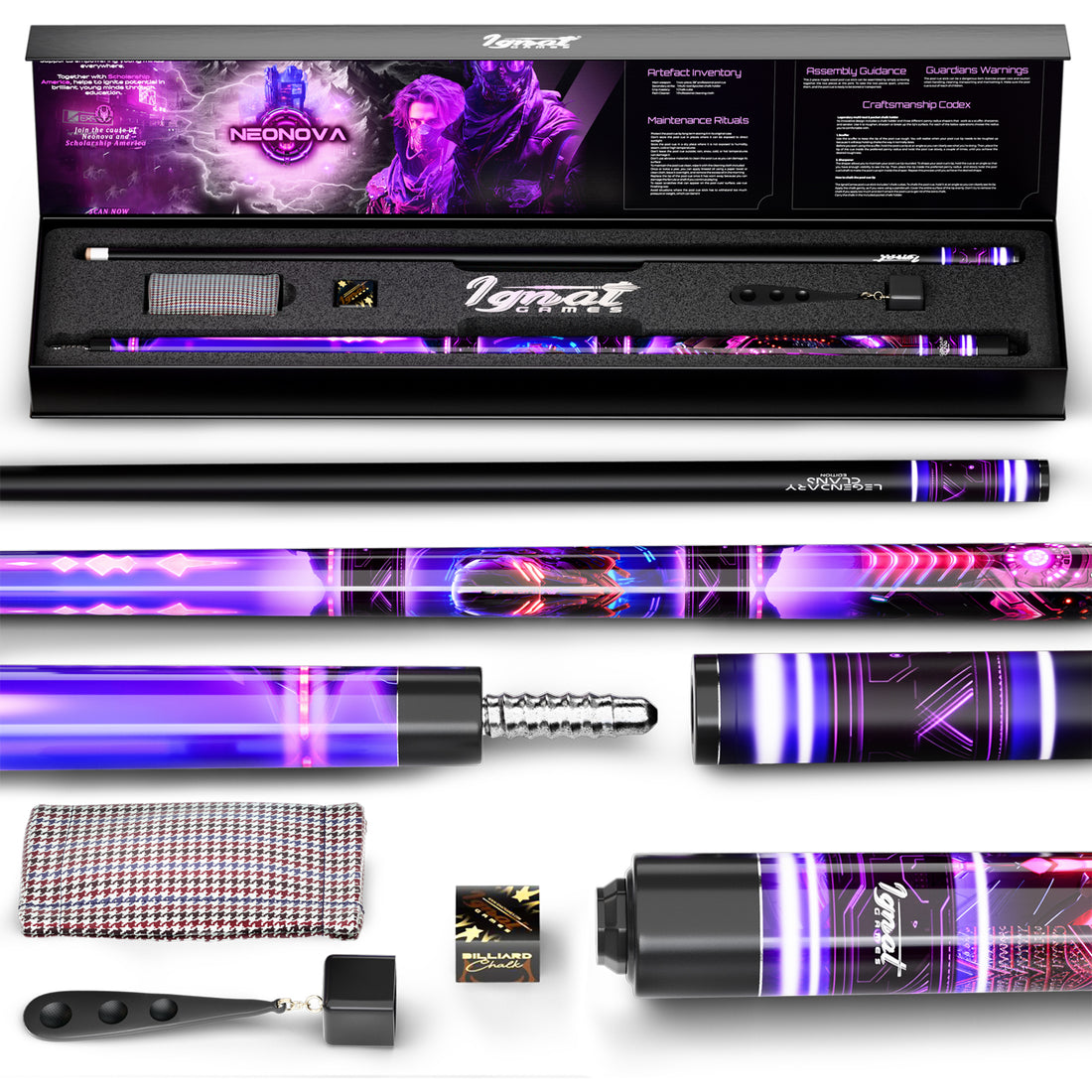 Pool Cue Stick - 2-piece, 19/20/21 oz, 58" Canadian Maple - Neonova