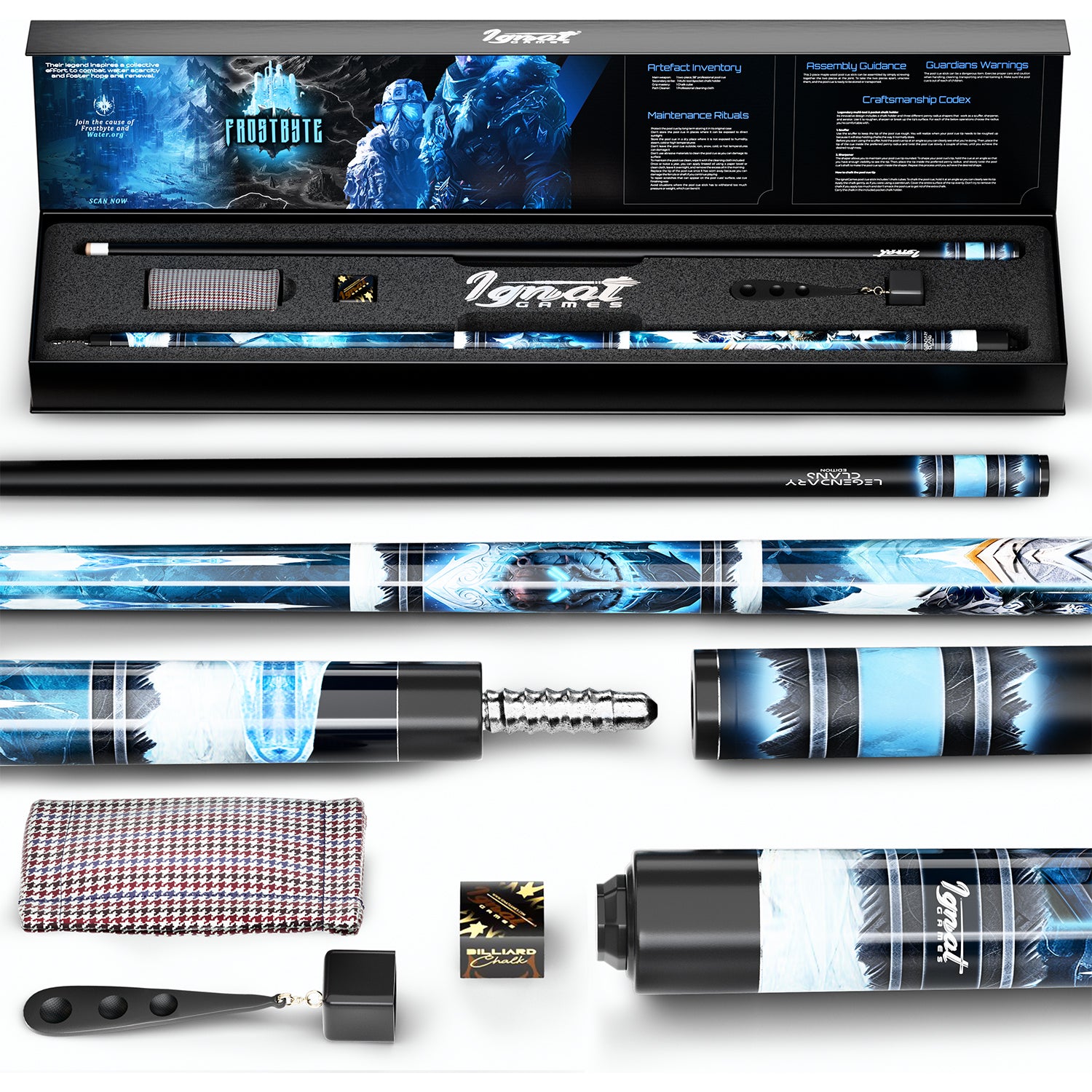 Pool Cue Stick - 2-piece, 19/20/21 oz, 58" Canadian Maple - Frostbyte