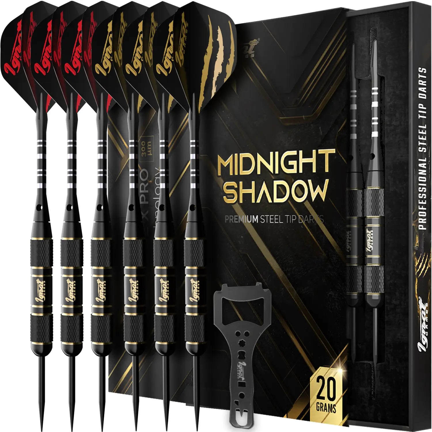 Steel Tip Darts 6 pack Set - Midnight Shadow 20 grams
