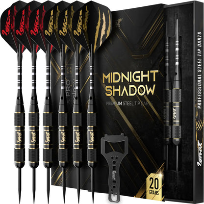 Steel Tip Darts 6 pack Set - Midnight Shadow 20 grams