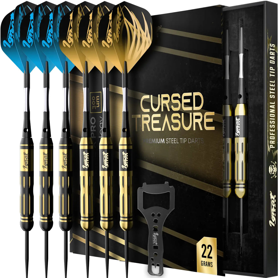 Steel Tip Darts 6 pack Set - Cursed Treasure 22 grams