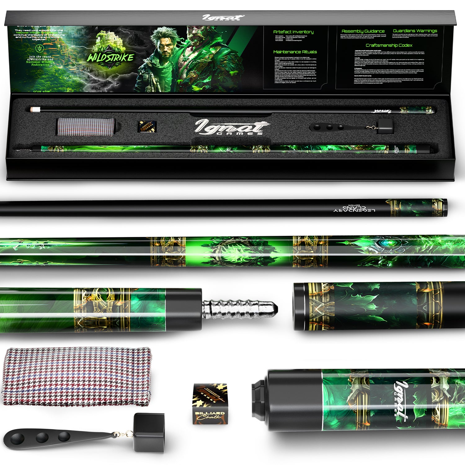 Pool Cue Stick - 2-piece, 19/20/21 oz, 58" Canadian Maple - Wildstrike