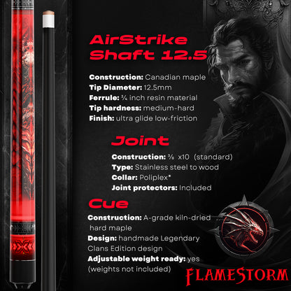 Pool Cue Stick - 2-piece, 19/20/21 oz, 58" Canadian Maple - Flamestorm