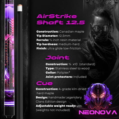 Pool Cue Stick - 2-piece, 19/20/21 oz, 58" Canadian Maple - Neonova