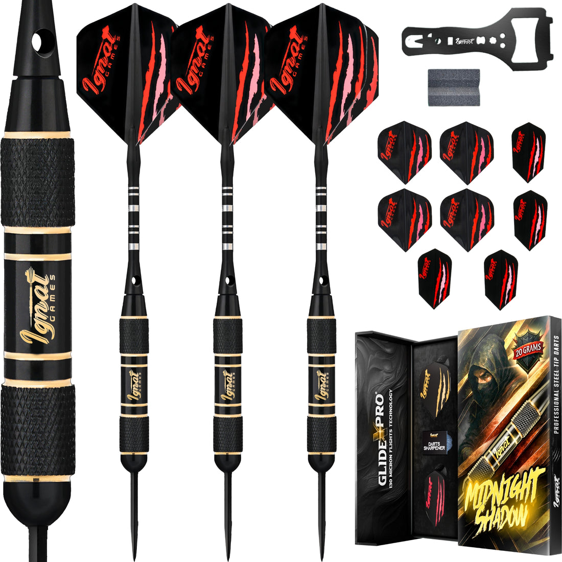 Steel Tip Darts 3 pack Set - Midnight Shadow 20 grams
