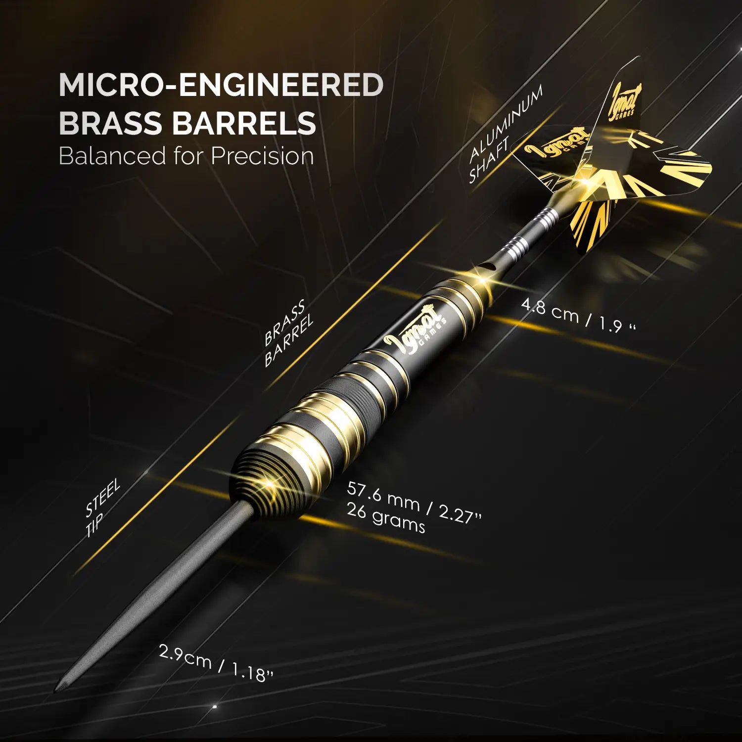 Steel Tip Darts 6 pack Set - Dark Avenger 26 grams