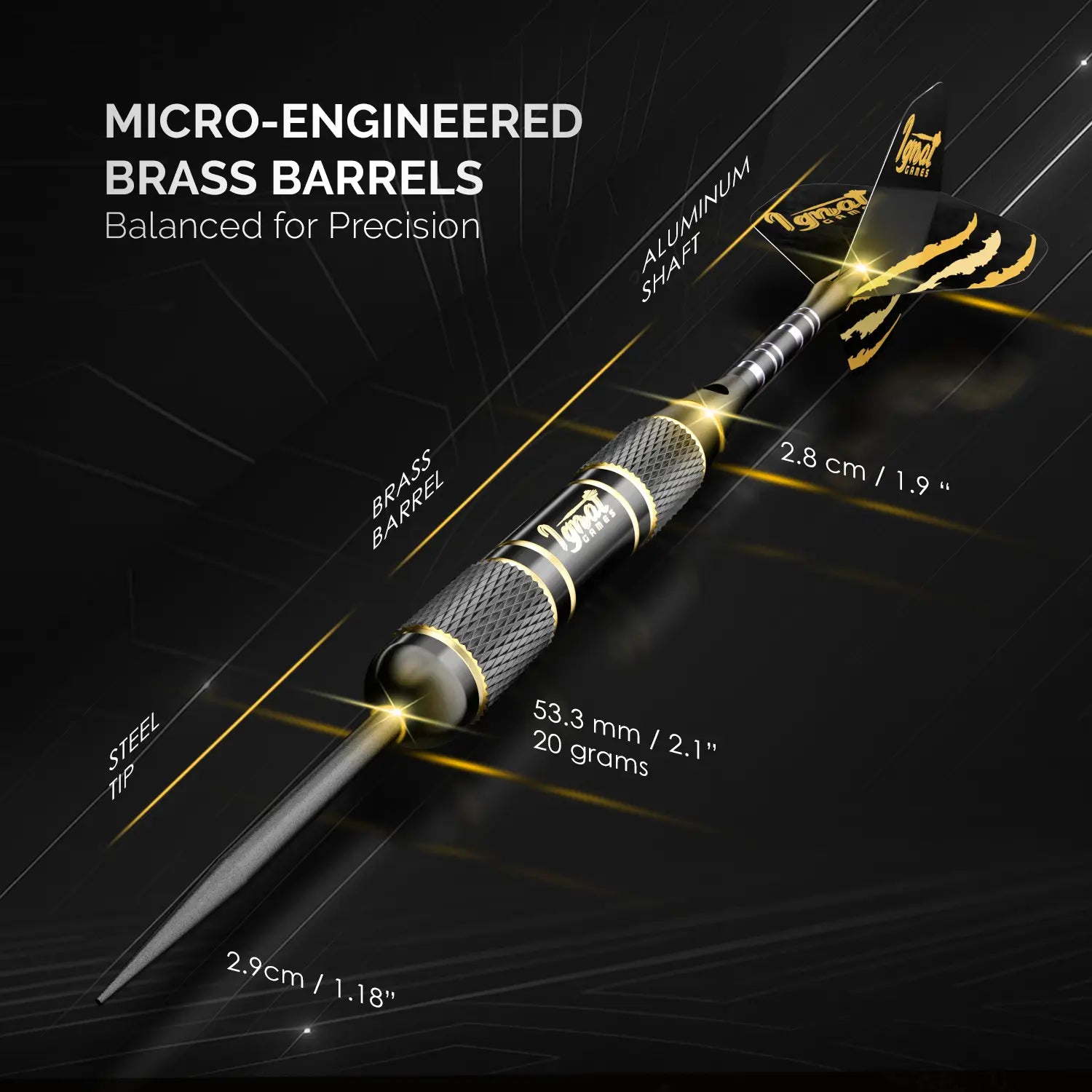 Steel Tip Darts 6 pack Set - Midnight Shadow 20 grams