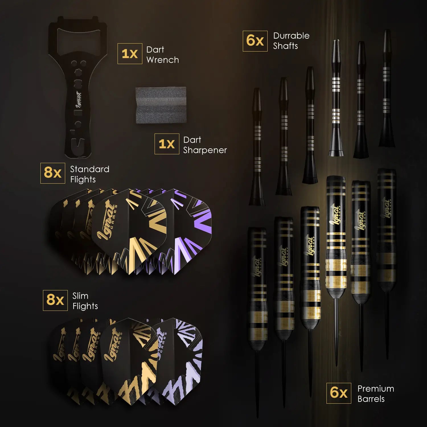 Steel Tip Darts 6 pack Set - Dark Avenger 26 grams