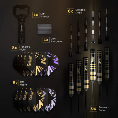 Steel Tip Darts 6 pack Set - Dark Avenger 26 grams