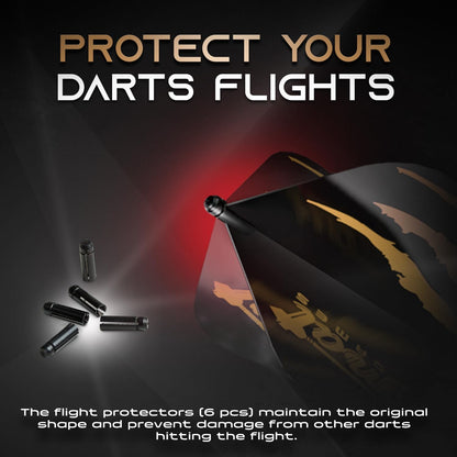Flight protectors next to an IgnatGames standard No. 2 dart flight