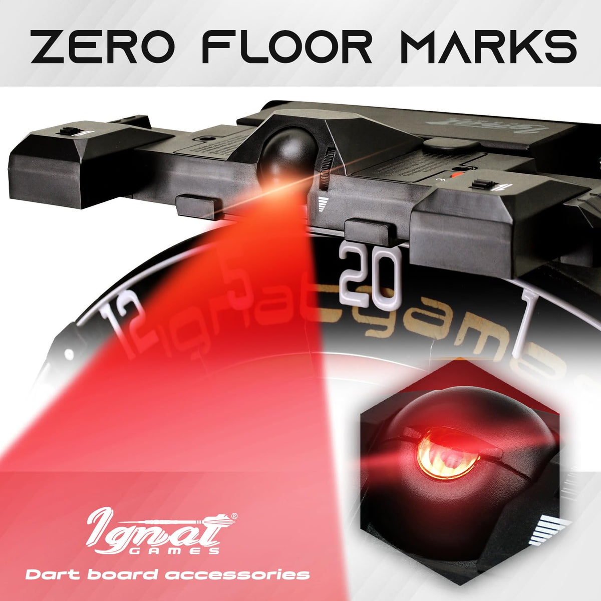 IgnatGames laser throw line mounted above a dartboard projecting a red line