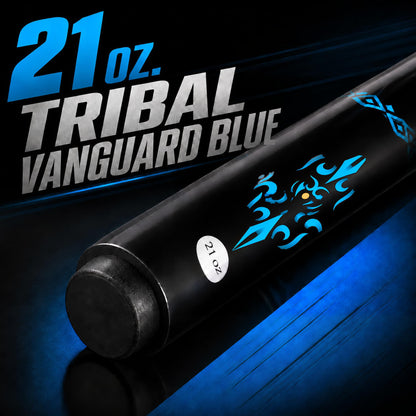 Butt of the IgnatGames Tribal Vanguard Blue pool cue with the 21 oz weight mark