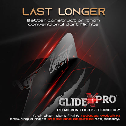 Close-up of an IgnatGames GlideXPro 130 micron dart flight