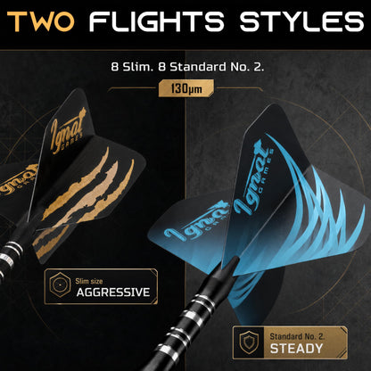 Slim and standard No. 2 flights included with the IgnatGames Darkborn Cursed Treasure 22 g darts