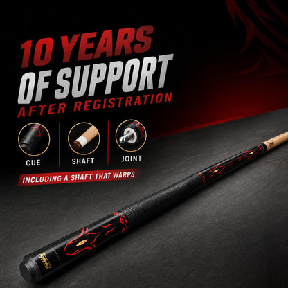 IgnatGames Tribal Vanguard Red pool cue with the 10-year support after registration for cue, shaft and joint