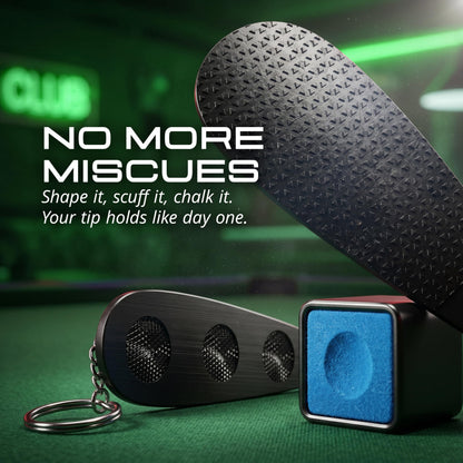 Tip tool and chalk holder with blue chalk included with the IgnatGames Wildstrike pool cue