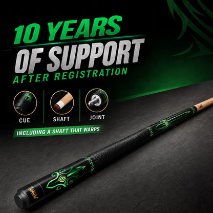 IgnatGames Tribal Vanguard Green pool cue with the 10-year support after registration for cue, shaft and joint