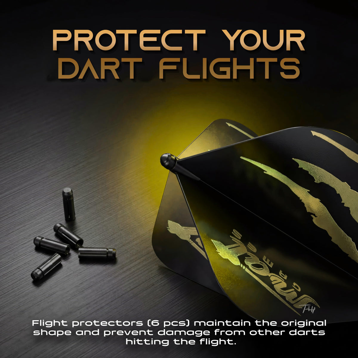 Flight protectors next to a dart flight from the IgnatGames Darts Upgrade Kit