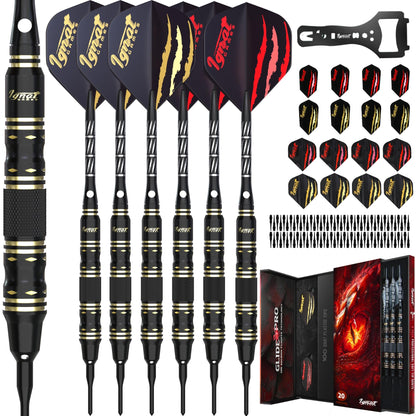 IgnatGames Ancient Dragon 20 g soft tip darts set with 6 darts, dart wrench and box
