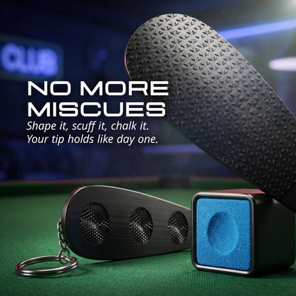 Tip tool and chalk holder with blue chalk included with the IgnatGames Frostbyte pool cue