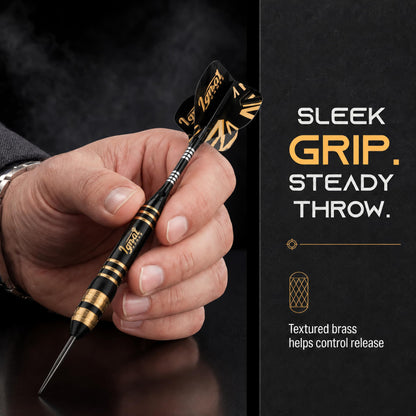Hand holding an IgnatGames Darkborn Dark Avenger 26 g steel tip dart